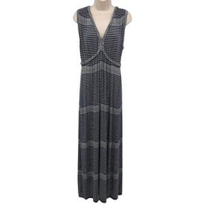 Max Studio Women's Navy White Striped Braided Stretchy Knit Maxi Dress Size L